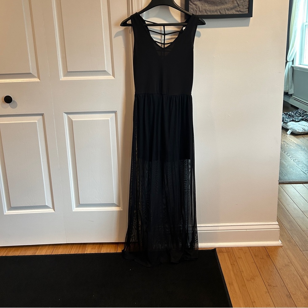 Black Romper with Mesh Panel Overskirt